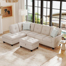 98 Inches Sectional Sofa Couch with Movable Storage Ottoman and Linen Fabric Backs