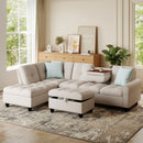 98 Inches Sectional Sofa Couch with Movable Storage Ottoman and Linen Fabric Backs