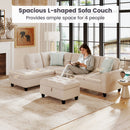 98 Inches Sectional Sofa Couch with Movable Storage Ottoman and Linen Fabric Backs
