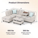 98 Inches Sectional Sofa Couch with Movable Storage Ottoman and Linen Fabric Backs