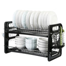 2 Tier Iron Dish Drying Rack Drainboard Set with Large Storage Anti-Rust Dish Drainer Shelf Tableware Holder Cup Holder For Kitchen Counter Storage
