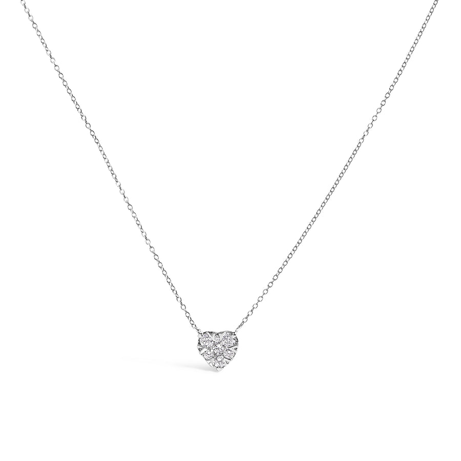 14K White Gold 1/4 Cttw Diamond Composite Heart Pendant Necklace - 18