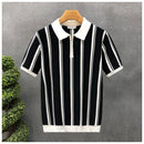 Mens Half-Zip Short-Sleeve Striped Polo Shirt