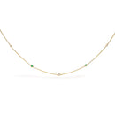 14K Yellow Gold Bezel Set Alternating Green Emerald and Diamond Station Necklace - 18" Inches