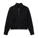 Womens Knitted Long-sleeve Sweater With A Round Neck And Zipper