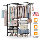 Metal Garment Rack Shoe Clothing Organizer Shelves Freestanding Multifunctional Clothes Wardrobe
