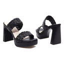 Round Toe Open Toe Side Empty Woven Foot Waterproof Platform Chunky Heel High Heel Sandals