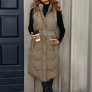 Women's Sleeveless Mid-length Hooded Vest Jacket Coat