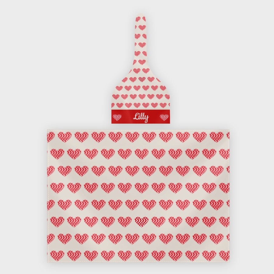 Personalized Baby Swaddle Blanket and Hat Set with Custom Name - Pixel Heart Cross-Stitch Design Newborn Gift Set