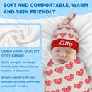 Personalized Baby Swaddle Blanket and Hat Set with Custom Name - Pixel Heart Cross-Stitch Design Newborn Gift Set