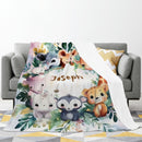 Personalized Safari Animals Blanket with Name | Botanical Wreath Design | Custom Baby & Kids Gift