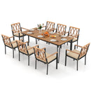 9-Piece Patio Dining Set 35.5 Inch Acacia Wood Table with Umbrella Hole and 22.5-Inch Wide Chairs