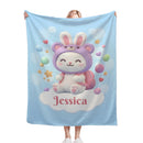 Personalized Kawaii Bunny Blanket | Custom Name | Purple Bunny Hood Throw