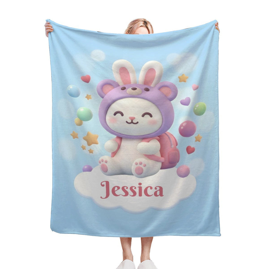 Personalized Kawaii Bunny Blanket | Custom Name | Purple Bunny Hood Throw