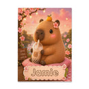 Personalized Capybara Jigsaw Puzzle with Name - Kawaii Capybara Boba Tea Cherry Blossom Design - 500 Pieces, 38x52cm - Gift Box Included