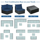 7 Pieces Sectional Wicker Furniture Sofa Set with Tempered Glass Top-Red