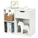 3-Cube Bookcase 2-tier Wooden Storage Shelf with Pull-out Drawer-Brown
