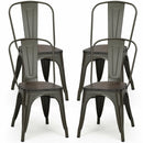4 Pieces Tolix Style Metal Dining Side Chair Stackable Wood Seat