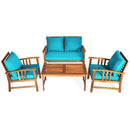 4-Piece Acacia Wood Patio Conversation Set with Cushions