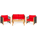 4 Pieces Acacia Wood Outdoor Patio Furniture Set with Cushions