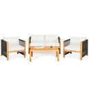 4 Pieces Acacia Wood Outdoor Patio Furniture Set with Cushions