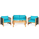 4 Pieces Acacia Wood Outdoor Patio Furniture Set with Cushions