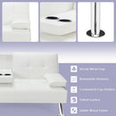 Convertible Folding Leather Futon Sofa with Cup Holders and Armrests