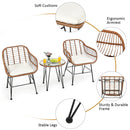 3-Piece Rattan Bistro Set with Cushions and Glass Table