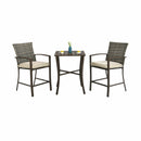 3 Pieces Rattan Bar Furniture Set with Slat Table and 2 Cushioned Stools