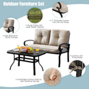 2 Pieces Patio Loveseat Bench Table Furniture Set with Cushioned Chair-Blue