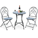 2 Pieces Patio Folding Mosaic Bistro Chairs with Blue Floral Pattern