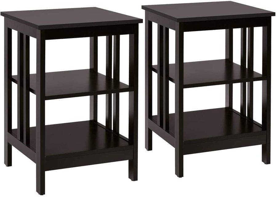 2 Pieces 3-Tier Nightstand with Reinforced Bars and Stable Structure