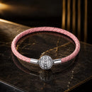 925 Sterling Silver Pavé Setting CZ Bracelet with Genuine Leather for Women
