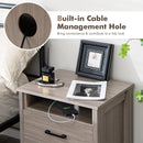 Modern Wood Grain Nightstand with Cable Hole and Open Compartment
