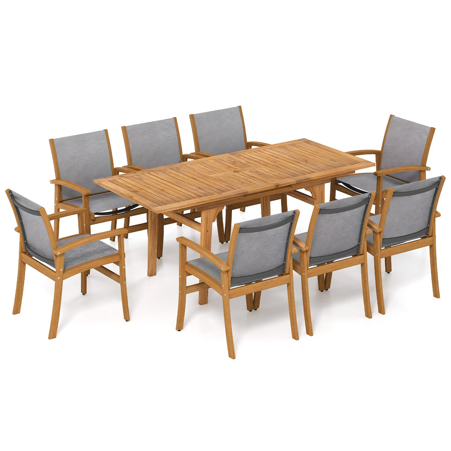 9 Pieces Acacia Wood Patio Dining Set for 6