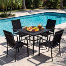 5 Pieces Patio Dining Set for 4 Outdoor Square Table and Stackable Chairs
