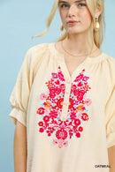 Umgee Embroidered Puff Sleeve Blouse