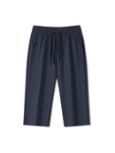 Solid Ice Silk Seven Length Casual Pants For Men Summer Cool Breathable Trousers 3 Zippered Pockets