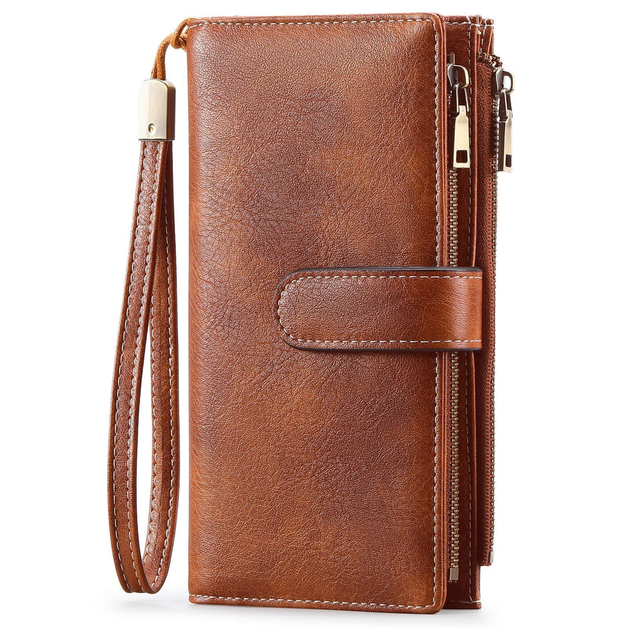 Womens Long Wallet Multi-functional Vintage Tri-fold Purse