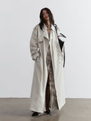 Lime-white Bandage-decorated Unisex Long Trench Coat