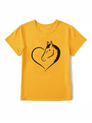 Heart Horse Pattern Printed Shoulder Short Sleeve
