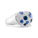 18K White Gold Blue Sapphire and 5/8 Cttw Diamond Cluster Heart Shaped  Ring (F-G Color, VS1-VS2 Clarity) - Size 7.5