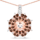 18K Rose Gold Plated 1.61 Carat Genuine Morganite, Smoky Quartz and White Zircon .925 Sterling Silver Pendant