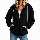 Womens Loose-fit Long-sleeve Half-zip Hooded Sweatshirt