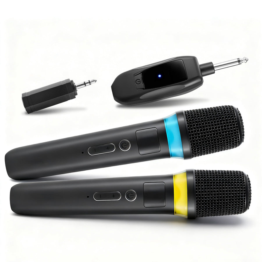 2.4G UHF Wireless Microphones | Metal Handheld Mics with RGB Light & 164FT Range