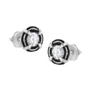 Black Rhodium Plated .925 Sterling Silver Round 1-1/2 cttw Diamond Double Halo 4-Prong Solitaire Milgrain Stud Earrings (H-I Color, I2-I3 Clarity)