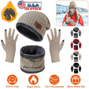 Winter Knitted Hat Scarf Gloves 3Pcs Winter Warm Beanie and Touch Screen Gloves Scarf Set Knit Beanie Skull Cap Neck Warmer Mittens for Men Women