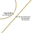 Semi-Solid 14K Yellow Gold 4.5mm Miami Cuban Chain Necklace - Unisex Chain - 22 Inches