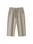 Solid Ice Silk Seven Length Casual Pants For Men Summer Cool Breathable Trousers 3 Zippered Pockets