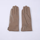 Womens Solid-Color Fleece-Lined Thermal Leather Gloves